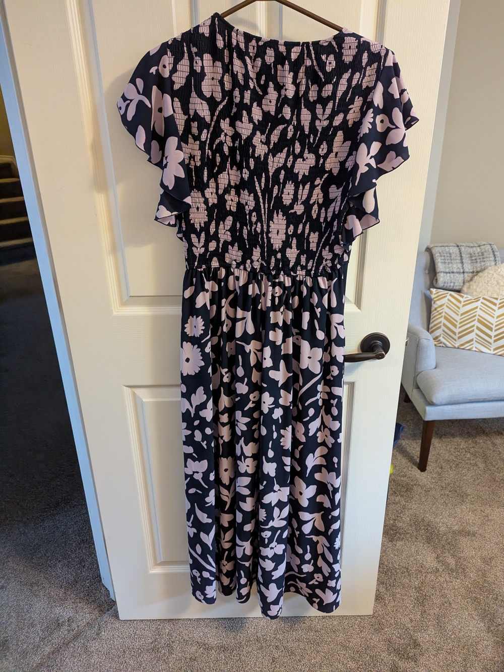 kate spade Navy and Light Pink Floral Ruffle Midi Dress - Picture 3 of 3